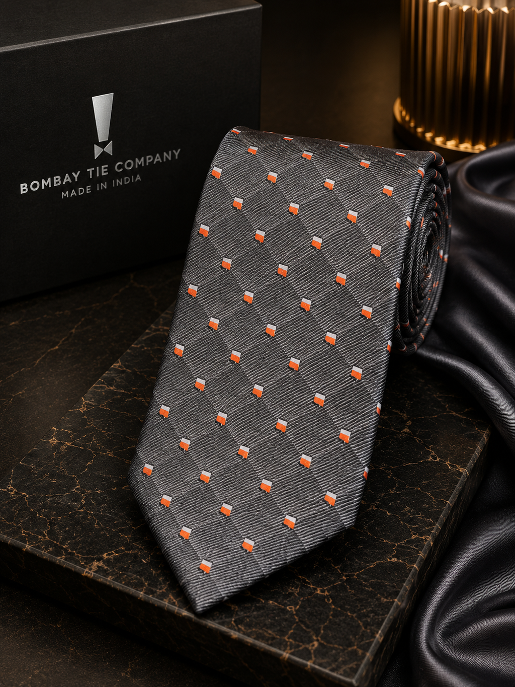 Charcoal Grey Geometric Silk Tie