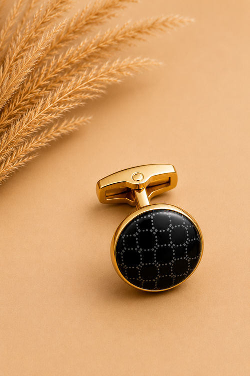Black Geometric Gold Tone Cufflinks